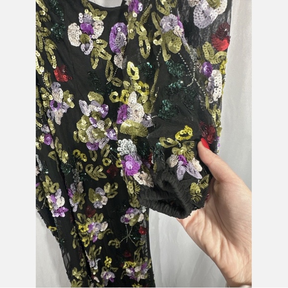 NWT $598 Mac Duggal [ 6 ] Floral‎ Sequined Cutout Long Sleeve Gown Black - Picture 9 of 16